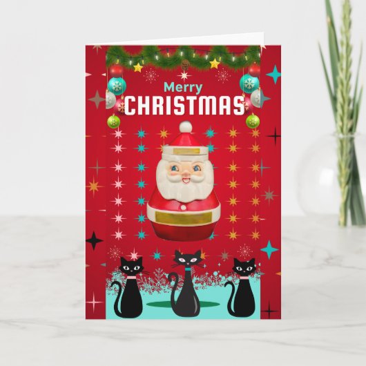 Kitschmas Spectaculair: Santa en Starbursts Kaart (Voorkant)