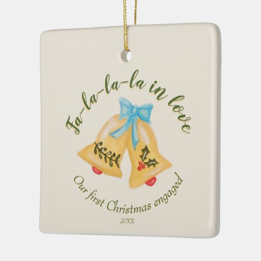 Kitschy Bell eerste kerst verloofde Keepsake Schat Keramisch Ornament (Links)