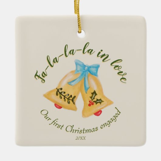 Kitschy Bell eerste kerst verloofde Keepsake Schat Keramisch Ornament (Voorkant)