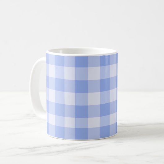 Kitschy blauwe gingham retro keuken koffiemok (Voorkant links)
