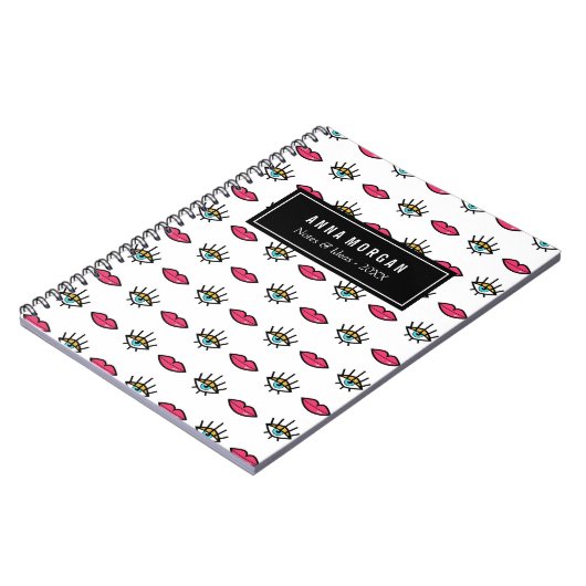 Kitschy Eyes & Lips Custom Name Notitieboek (Linkerzijde)