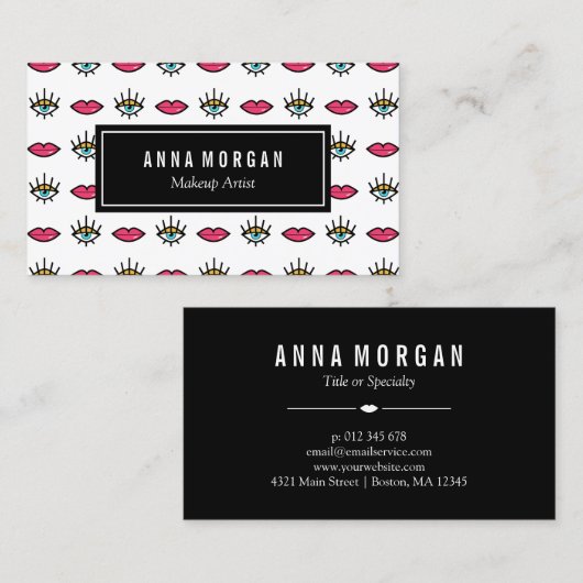 Kitschy Eyes & Lips Makeup Artist Visitekaartje (Voorkant / Achterkant)