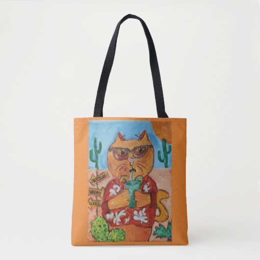 Kitschy Fun Travel Tourist Cat Folk Art Tote Bag (Voorkant)
