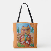 Kitschy Fun Travel Tourist Cat Folk Art Tote Bag (Achterkant)