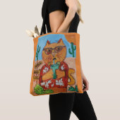 Kitschy Fun Travel Tourist Cat Folk Art Tote Bag (Dichtbij)