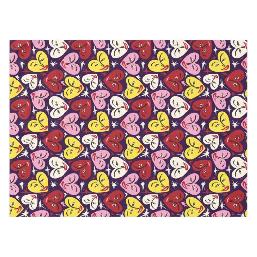 Kitschy Keuken Retro 1950's Hart Patroon Tafelkleed (Voorkant (Horizontaal))