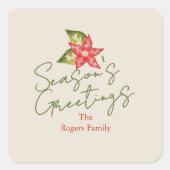 Kitschy  Poinsettia Rood Groen Kerst Vierkante Sticker (Voorkant)