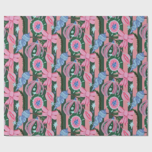 Kitschy Retro Ornament Christmas Wrapping Paper  Cadeaupapier (Vlak)