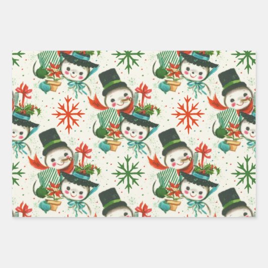 Kitschy Retro Snowmen Inpakpapier Vel (Voorkant 2)