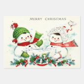 Kitschy Retro Snowmen Inpakpapier Vel (Voorkant)