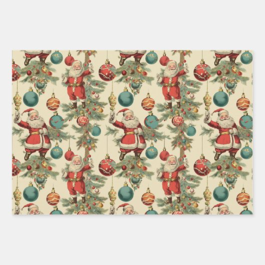 Kitschy Santa and Ornaments Complimentary Stripes Inpakpapier Vel (Voorkant 2)