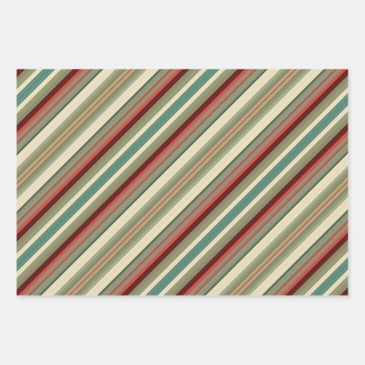 Kitschy Santa and Ornaments Complimentary Stripes Inpakpapier Vel (Voorkant)