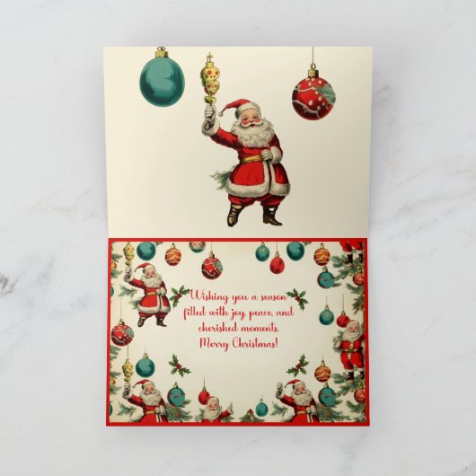 Kitschy Santa and Ornaments Wrapping Paper Aankondiging (Binnen)