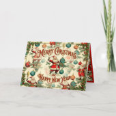 Kitschy Santa and Ornaments Wrapping Paper Aankondiging (Voorkant)