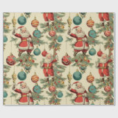 Kitschy Santa en Ornamenten Wrapping Papier (Vlak)