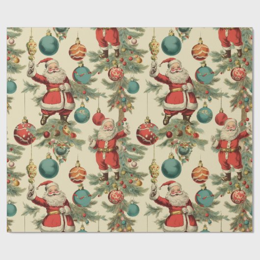 Kitschy Santa en Ornamenten Wrapping Papier (Vlak)
