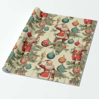Kitschy Santa en Ornamenten Wrapping Papier