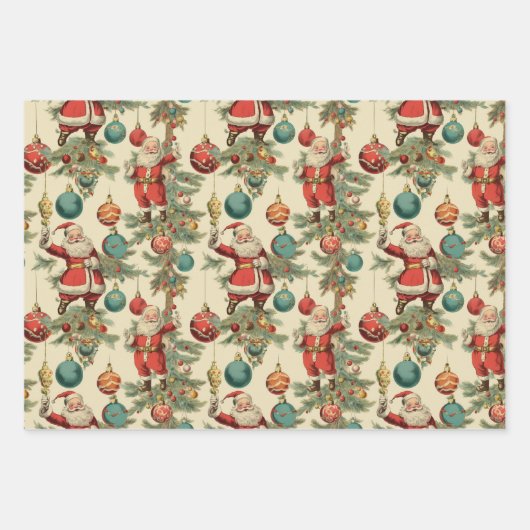 Kitschy Santa en Ornamenten Wrapping Papier Inpakpapier Vel (Voorkant)