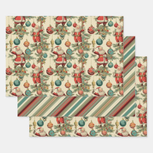 Kitschy Santa en Ornamenten Wrapping Papier Inpakpapier Vel