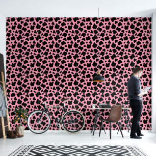 Kitschy Zwart Roze Koe Print Behang