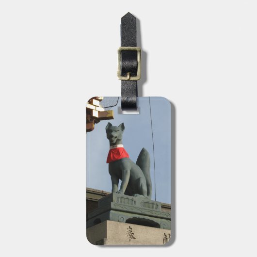 Kitsune キ ツ ネ (Fox) met juweel in de mond Bagagelabel (Voorkant verticaal)