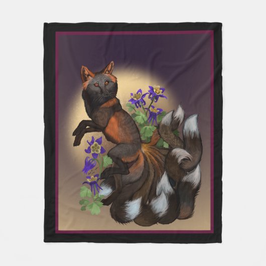 Kitsune and Columbine Flowers Fleece Blanket (Voorkant)