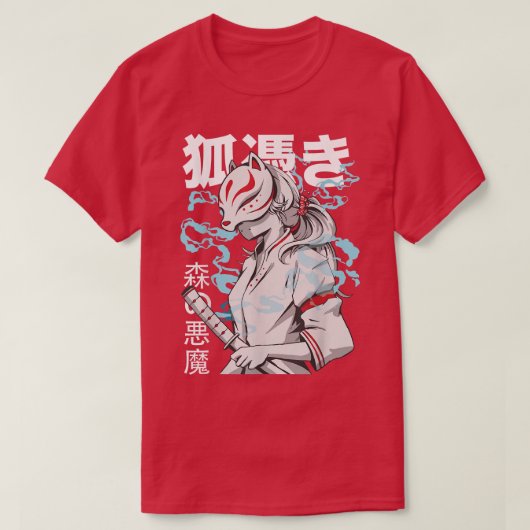 Kitsune Anime Fox Samurai Japans T-shirt (Design voorkant)