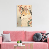 Kitsune & cherry blossom canvas afdruk (Insitu (Woonkamer))