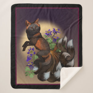 Kitsune en Akelei Bloemen Sherpa Deken
