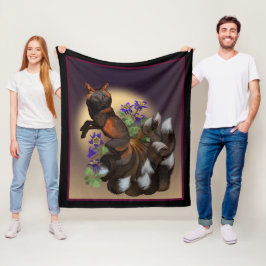 Kitsune en Akelei Bloemen Vliesdeken Fleece Deken