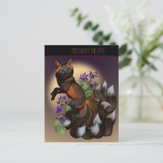 Kitsune en Columbine Flowers Briefkaart (Staand voorkant)