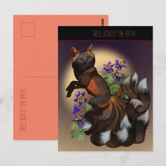Kitsune en Columbine Flowers Briefkaart (Voorkant / Achterkant)