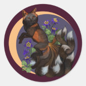 Kitsune en Columbine Flowers Ronde Sticker (Voorkant)