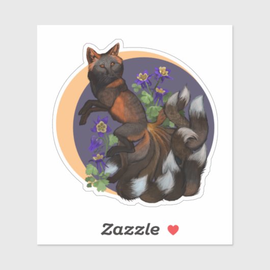 Kitsune en Columbine Flowers Sticker (Vel)