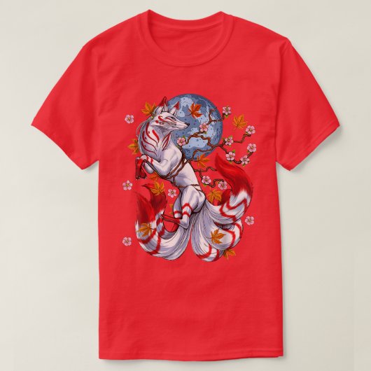 Kitsune Fos Japans Nine Tailed Fos Cherrys Bloss T-shirt (Design voorkant)