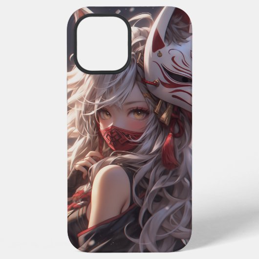 Kitsune Fox Mask Samurai Girl Japans iPhone Hoesje (Achterkant)