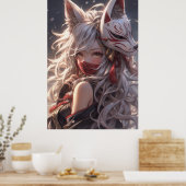 Kitsune Fox Mask Samurai Girl Japans Poster (Keuken)
