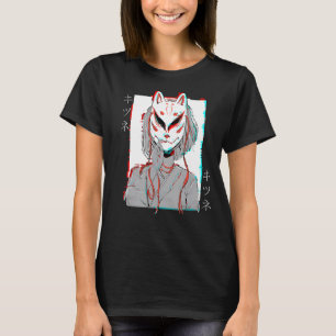 Kitsune Fox Mask Vaporwave Glitch Japan Style T-shirt