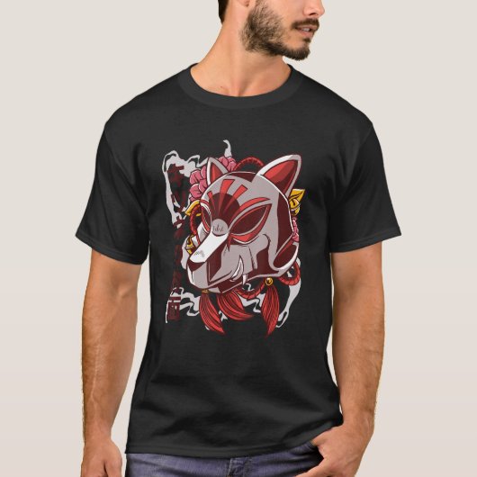 Kitsune Fox Masker Japanse Nine op maat T-shirt (Voorkant)