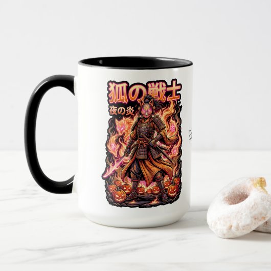 Kitsune Fox Samurai & Vuurpompoenen Mok (Met donut)