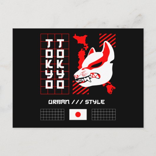 Kitsune Fox Tokyo City Briefkaart (Voorkant)