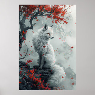 Kitsune-geest – Japanse vos in bloeiend bos Poster