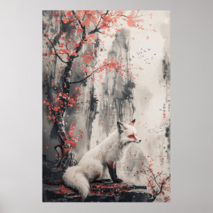 Kitsune-geest – Japanse vos in bloeiend bos Poster