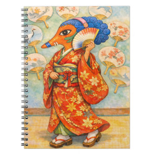 Kitsune in Kimono met Rozen – Japanse Vossegeest Notitieboek