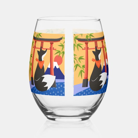 KITSUNE Japans Fox Stemless wijnglas Zonder Voet (Voorkant)