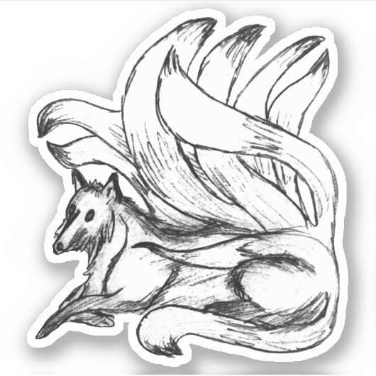 Kitsune Japanse vos schets Sticker (Voorkant)