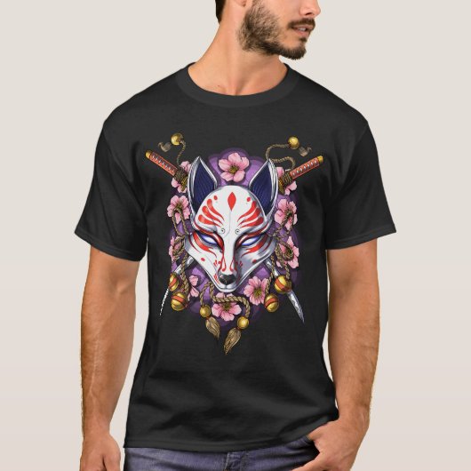 Kitsune Japanse Vossenmasker T-shirt (Voorkant)
