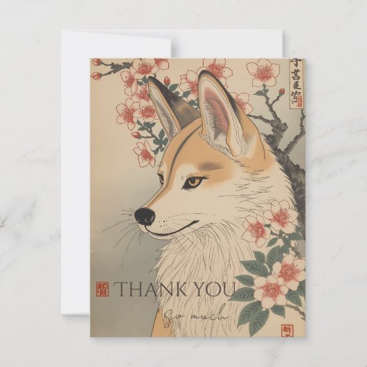 Kitsune & kersenbloesem bedankkaart (Voorkant)