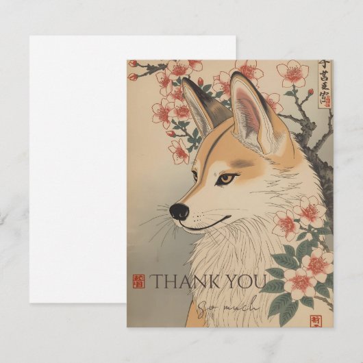 Kitsune & kersenbloesem bedankkaart (Voorkant / Achterkant)
