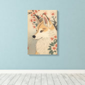 Kitsune & kersenbloesem canvas afdruk (Insitu (Houten vloer))